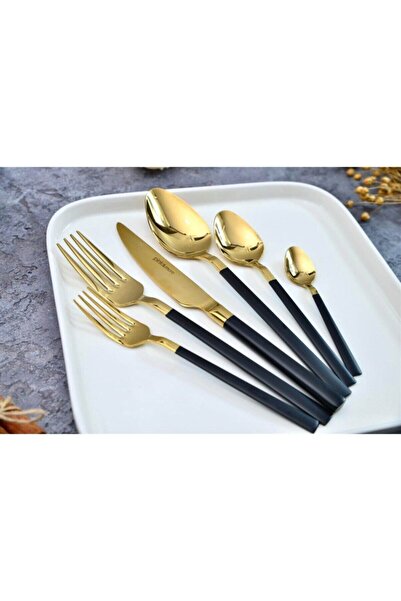 İLİK HOME Sultan Siyah Gold 6 Kişilik 36 Parça Gold Çatal Kaşık Bıçak Takımı