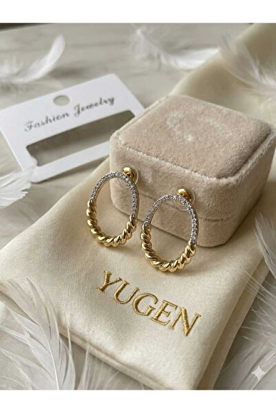 YUGENCONCEPT Italian Twist Design Luxury Brass Hoop Earrings with Zircon Stones