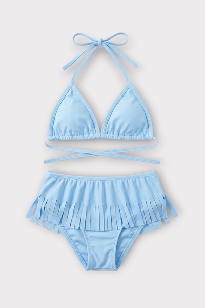 Nilmay mayo Kız Çocuk Mavi Püsküllü Bikini Takımı