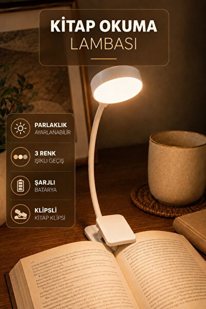 ALASTOR Şarjlı Ayarlı Klipsli Mini Kitap Okuma Lambası Mandallı Işık Masa Lam...