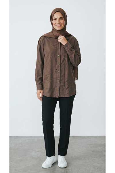 ECE GİYİM Women's Button Front Collar Back Long Front Short Tansel Tunic Shirt