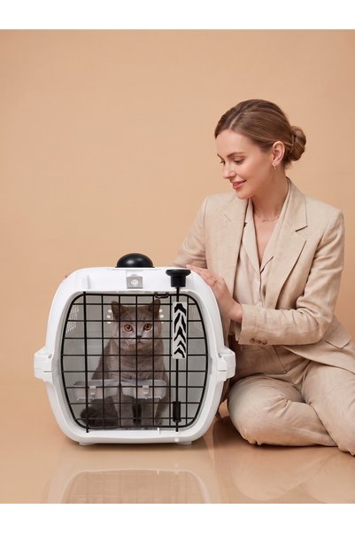 48.3X32.6X28 Kedi Köpek Taşıma Kutusu Üstten Açılır Metal Kapılı Mama Kaplı - Beyaz