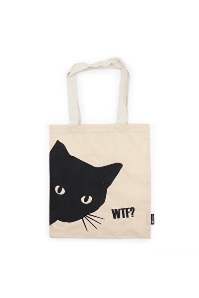 Ancient wisdom Geantă Tote Basic din Bumbac – Model „Pisica Neagră WTF?”, 40c...