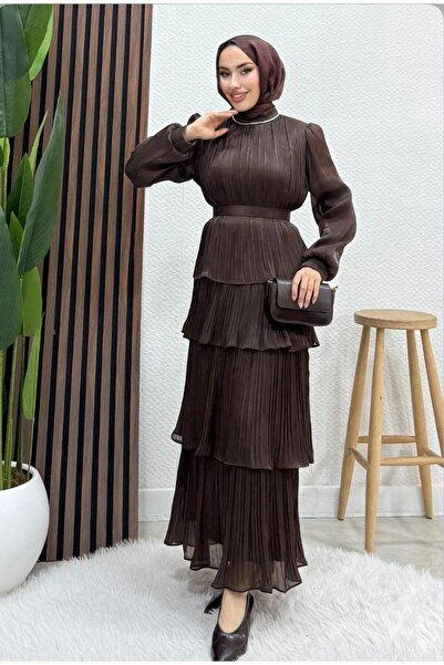 ELİSA Layered Skirt Blouse Set with Pearl Collar and Belt