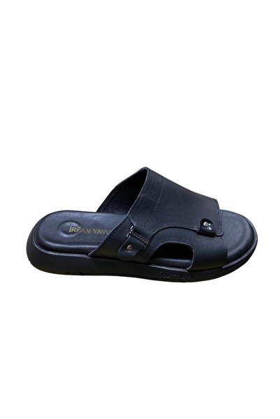İrfan Yavuz Men's Flat Sole Orthopedic Sole Genuine Leather Slippers