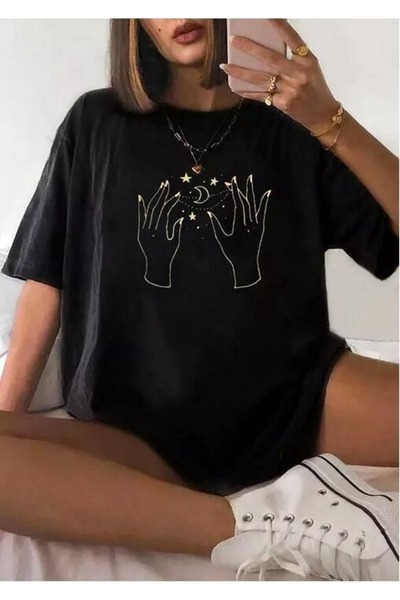 bellanova Oversize Minimalist Graphic Printed Short Sleeve T-Shirt