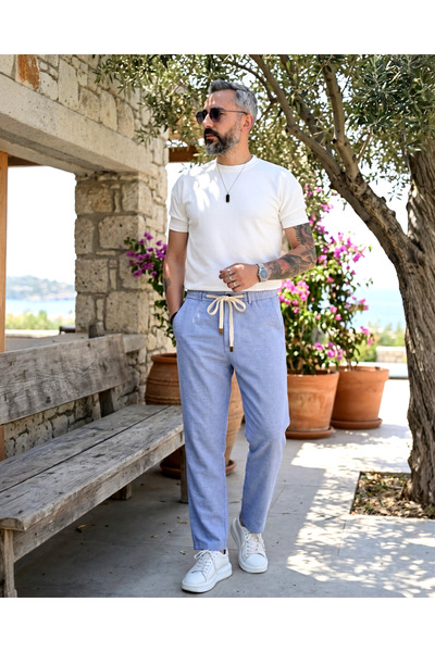 higo Men's Old Money Linen Regular Trousers