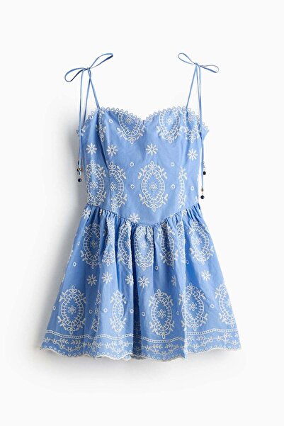 H&M Embroidered tie-strap dress