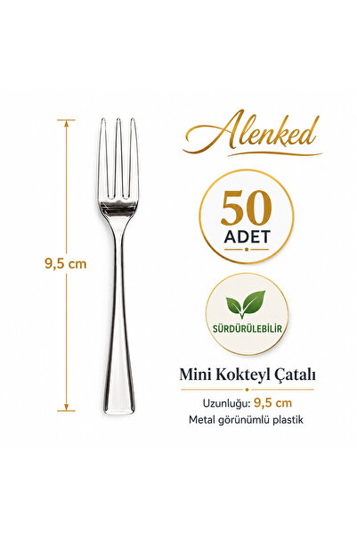 alenked Metal Görünümlü Mini Kokteyl Çatalı 9,5cm 50'li