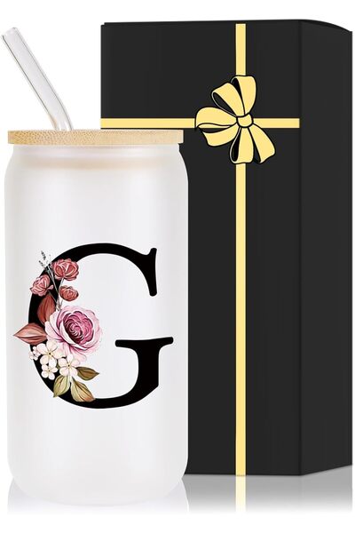 NASAQ Monogrammed Glass Drinking Cup With Lid Straw Happy Birthday Gifts for ...
