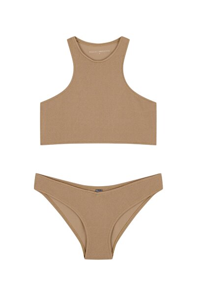 Beauty Omelette Bej Ribana Halter Yaka Bikini
