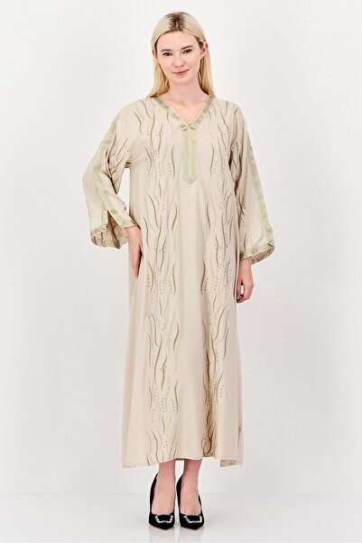 Rufaya Women Embroidered Kaftan Maxi Dress, Beige