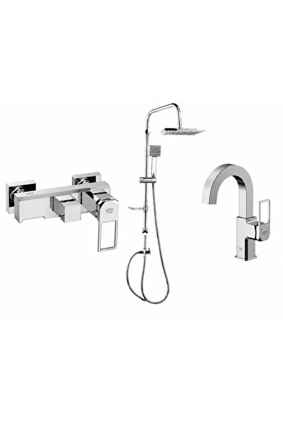 GPD Tepe Duş Seti Ve Quadro Banyo+Lavabo Bataryası MBB190-MTL190-DST19-3