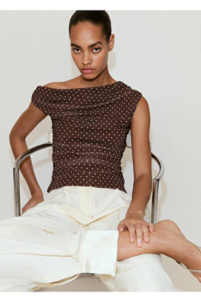 MANGO Woman Puantiye desenli asimetrik bluz