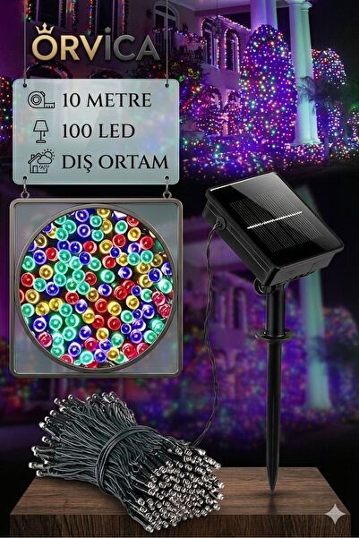ORVİCA Solar 100 Ledli 12 Metre Renkli Şerit Bahçe Dekorasyon Aydınlatma – Gü...
