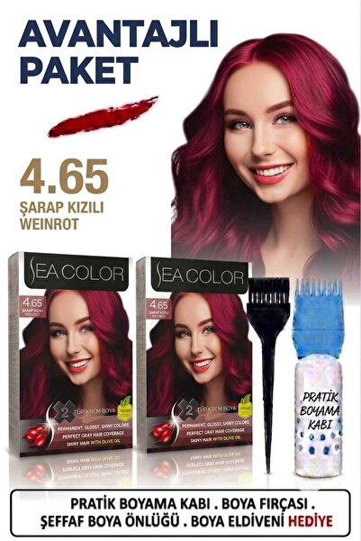 Sea Color Set Saç Boyası 4.65 Şarap Kızılı 2 Li 2 Kutu+Pratik Boya Kabı