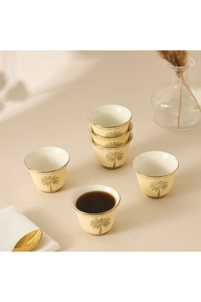 Lifestyle Palm Tree Print 6-Piece Bone China Kahwa Cup Set - 80 ml