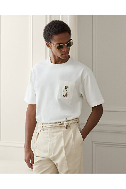 Ralph Lauren Black Label Bear Baskılı Rahat Kesimli Tişörtü/Mor Etiket