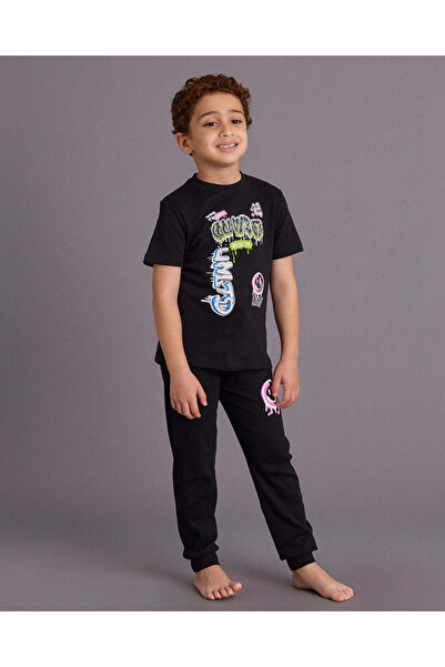 REDTAG Boys Black Printed Pyjama Set