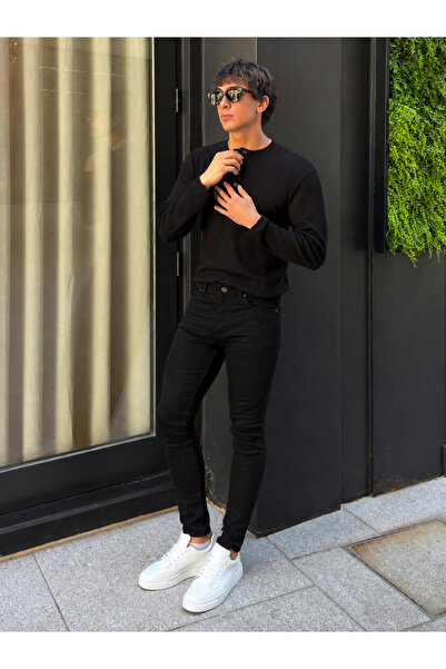 hacker Pantaloni de blugi clasici negri, slim fit, confortabili, pentru bărbați
