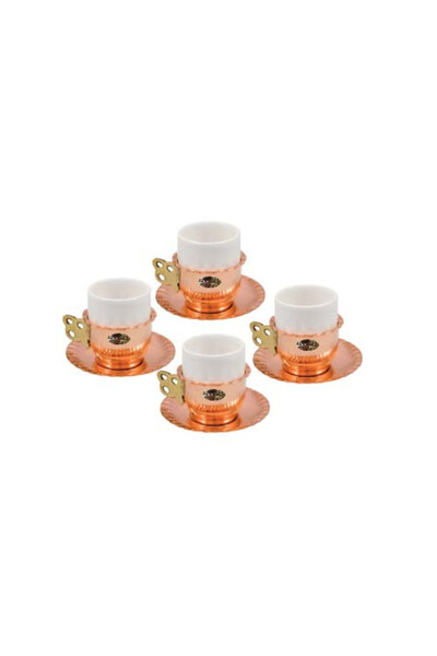 Destilatori Set 4 cesti cafea din cupru si portelan 50ml gravate manual