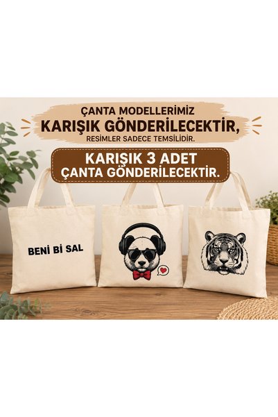 Dizayn Parti Evi 3-Piece Mixed Canvas Bag Set, Cloth Bag, Shoulder Bag, Daily Use Bag