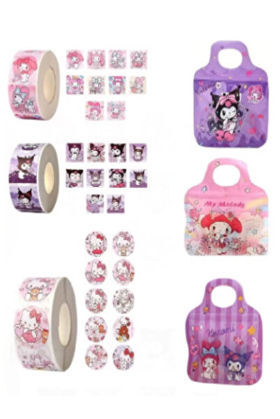 SANRIO مجموعة ملصقات كاواي 1500 قطعة مع ثلاثة أغلفة هدايا كورومي - 3 لفات تضم...