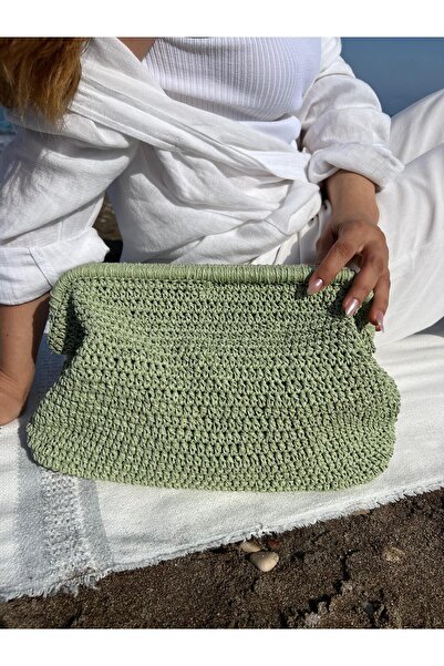 By GG Tasarım SU YEŞİLİ Burslu Astarlı Clutch Şık El Çantası Günlük & Özel Gü...