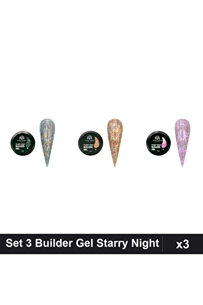 global fashion Set 3 Starry Night Builder Gel 15g - Nr.08, Nr.04, Nr.02
