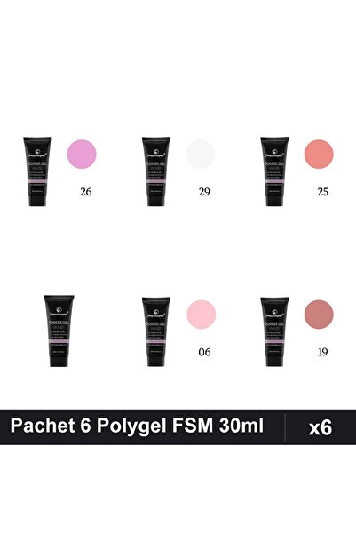 FSM Set 6 Polygel 30ml - Nr.01 Nr.06 Nr.19 Nr.25 Nr.26 Nr.29 - Constructie Un...