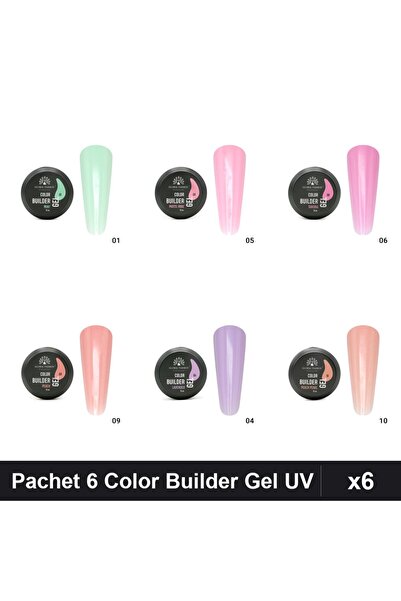 global fashion Set 6 Color Builder Gel UV 15g - Nr.01 Nr.04 Nr.05 Nr.06 Nr.09...