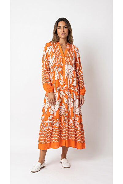 Şeker Portakalım Hakim Collar Front Buttoned Long Sleeve Bohemian Maxi Dress ...