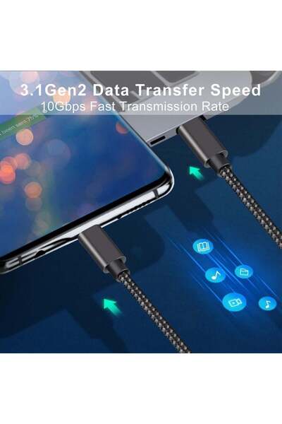 LivX Force 100w Usb-c To Usb-c 3.1 Gen2 10 Gbps 4k@60hz 2 Metre Hızlı Şarj Data Ve Görüntü Kablosu Örgülü GN-02