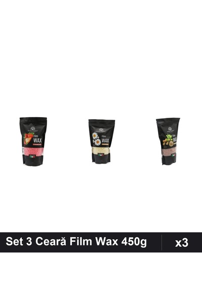 global fashion Set 3 Ceară Epilare Film Wax 450g - Căpșuni, Mușețel, Lemn Santal