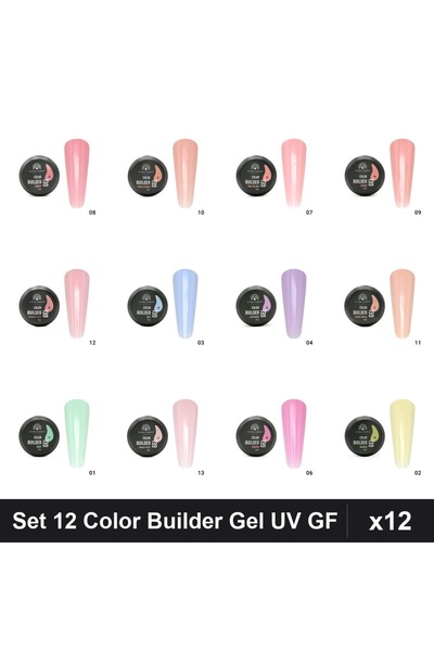 global fashion Set 12 Geluri UV de construcție colorate 15g - Nr.01 Nr.03 Nr....