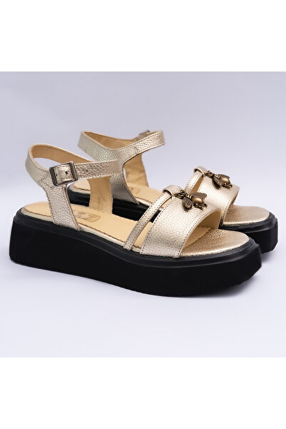 VAGAM Women 'Sandals Made of Genuine Leather , Gold