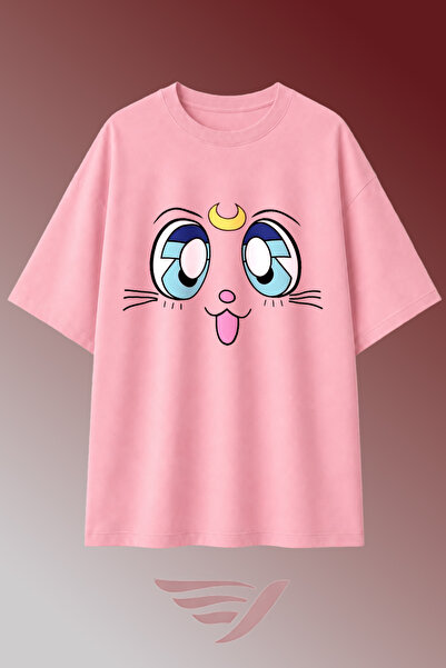 Velostra Unisex Anime Cat Face Printed Oversize Crew Neck Cotton Casual Combe...