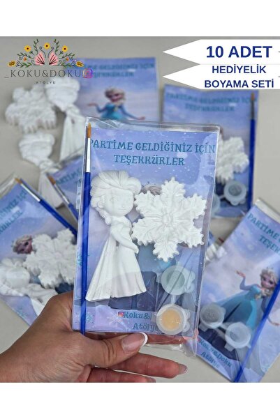 Elsa Doğum Günü Konsept Hediyelik Boyama Seti El Yapımı- 10'lu Dağıtıma Hazır Doğum Günü Hediyeliği