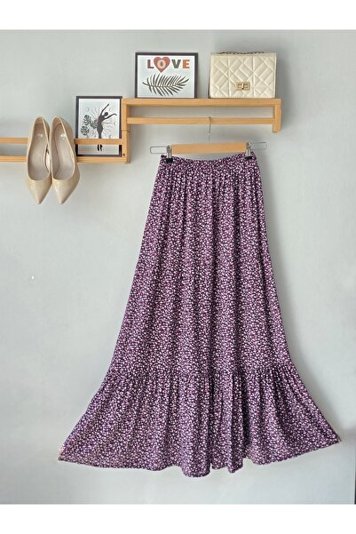 ENDAMIM Women's Floral Patterned Flared Skirt Elastic Waist Viscose Woven Sum...