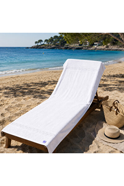 OEMN XXL Beach Towel Greek Border White – 100% Cotton, 80x180 cm, 500 gr/sqm