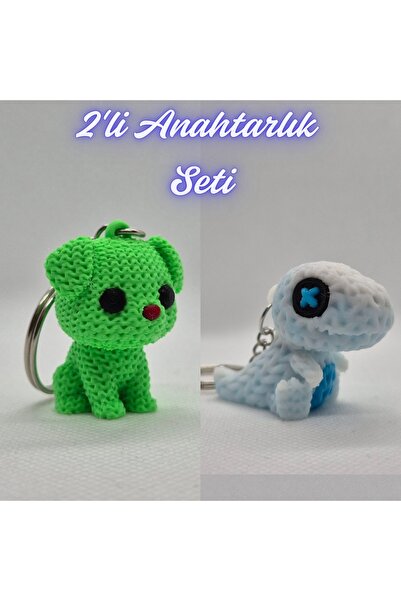3DAtölyeMaker Light Green Knitted Patterned Dog and White Knitted Patterned M...