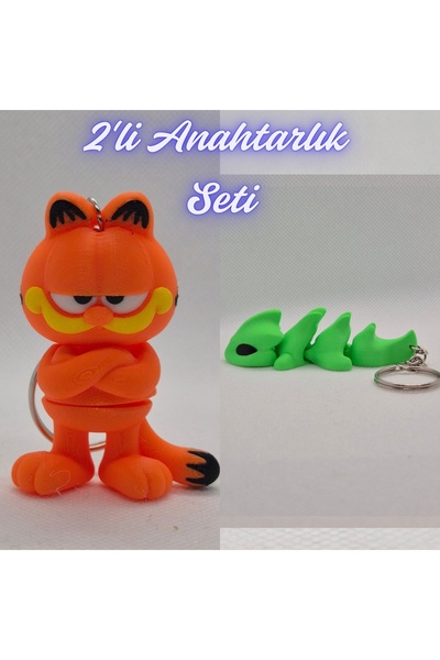 3DAtölyeMaker Blue Garfield and Green Flexible Dragon Keychain