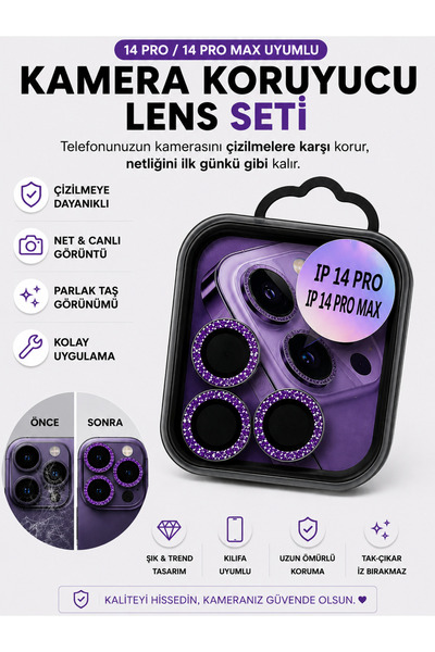 KılıfdünyasıGm iPhone 14 Pro 14 pro max Uyumlu simli Kamera Lens Koruyucu