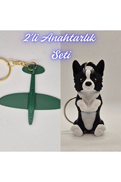 3DAtölyeMaker Dark Green Airplane and Black Border Flexible Dog Keychain