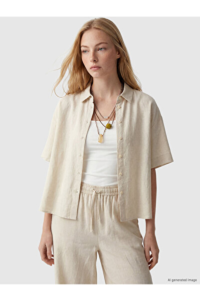 LC Waikiki Rmz Gi̇yi̇m Farki̇ly Loose Fit Linen Blend Women's Shirt