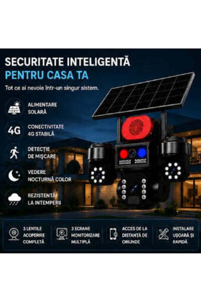 OEM Cameră Supraveghere 4G Crocodil – 3 Camere Rotative, 8K UHD și Panou Sola...