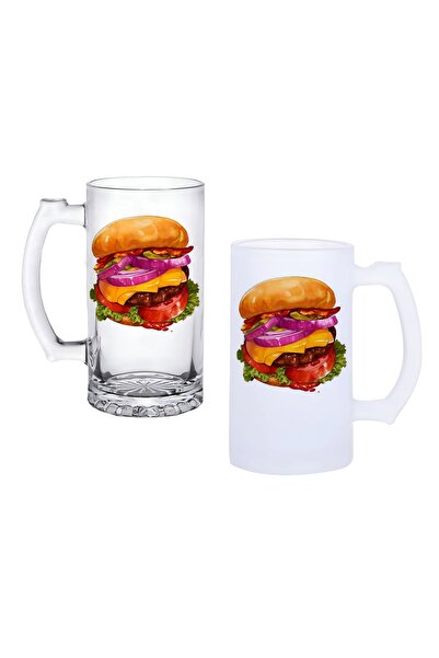Ghostbastır Hamburger Handle Beer Glass with Frosted or Transparent Options 096