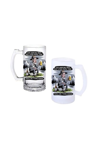 Ghostbastır Filozof Beer Glass with Spoken Handle, Frosted or Transparent Opt...