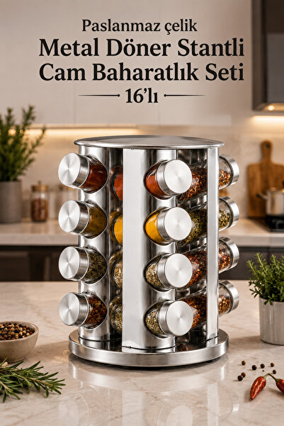 Bayguru 16-Piece Rotating Spice Rack Set Stainless Steel Spice Rack with Meta...