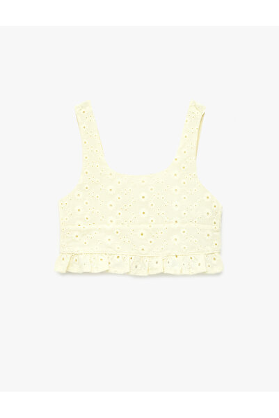 Koton Pamuklu Yuvarlak Yaka Askılı Brodeli Crop Bluz